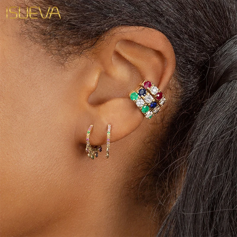 

ISUEVA Gold Plated Dangle Earrings for Women Fashion Exquisite Colored Zircon Ear Cuffs Clip Earrings 2023 Jewelry Wholesale