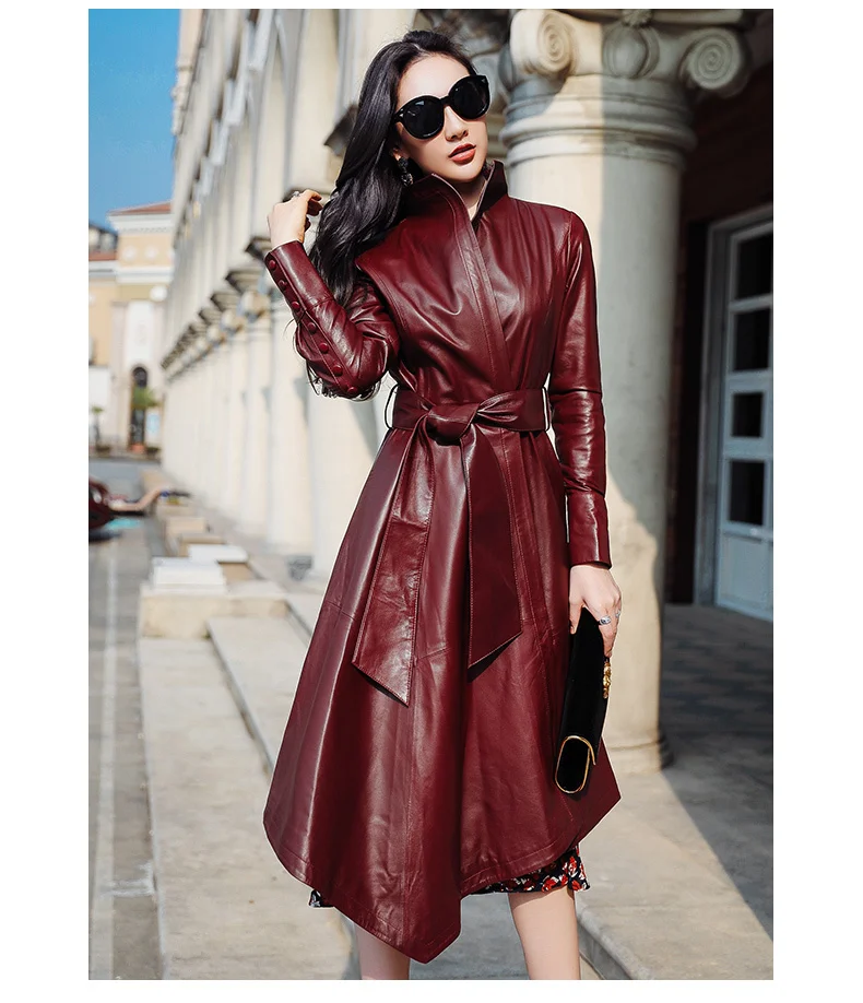 

Hot sale Genuine Leather Jacket Women High Quality Real Sheepskin Long Trench Coat Women Fashion Womens Coats Autumn Veste 2023