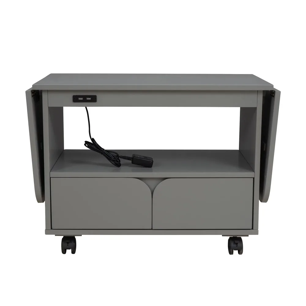 

Modern Bedroom Nightstand with 2 Drawers, USB Charging, Gray