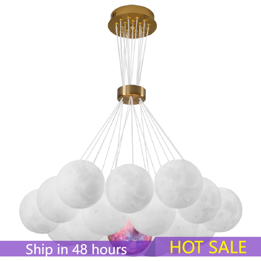 

Moon Lampshade LED Chandelier 7/13/19 Heads Ball Pendant Lights Living Room Decoration Suspension Bedroom Lamp