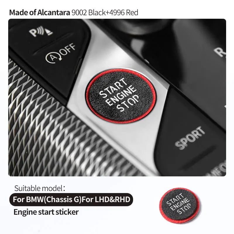 

Сделано из алькантары для BMW G20 G30 G31 G32 G11 G12 Z4 G29 G02 G05 X3 Кнопка запуска двигателя автомобиля, кнопка остановки, наклейка, аксессуар для интерьера