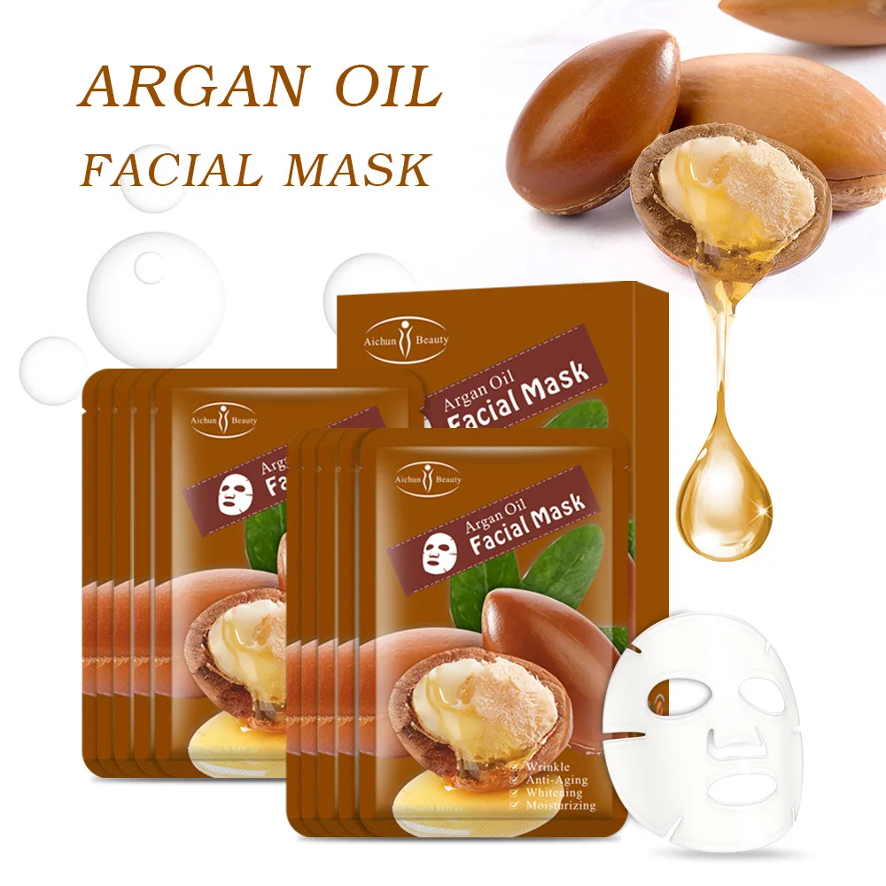 

10Pcs Argan Oil Facial Mask Moisturizing Deep hydration Anti-Aging Skin Care Oil-control Repair Sunburn Reduce Spots Face Masks