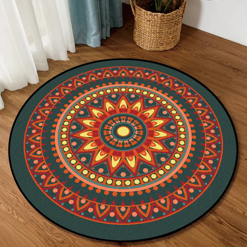 

Bohemia Rugs and Carpets for Home Living Room Orange Mandala Flower Pattern Round Carpet Area Rug for Bedroom Mechanical Wash