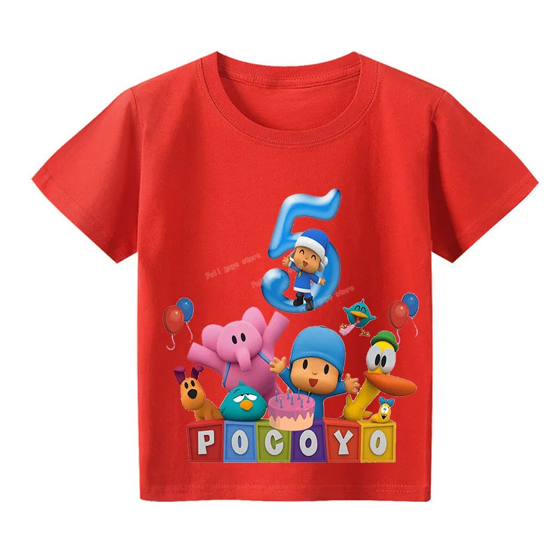 Мультяшные аниме Pocoyo Детские Графические футболки Elly Boys летняя одежда номер 1-10