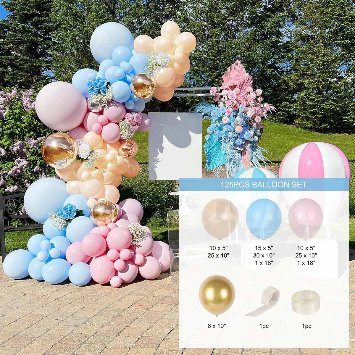 

125PCS Macaron Blue Pink Blush Balloons Garland Kit for Gender Reveal Baby Shower Birthday Wedding Engagement Decorations