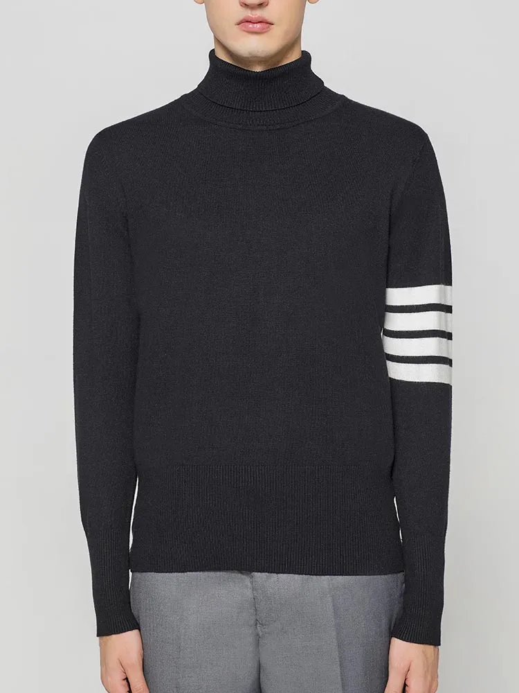 TB THOM Wool Sweater Men Women Available In Plus Size TurtleNeck Outerwear Spring Fashion Striped 4-Bar Knitted Pullover