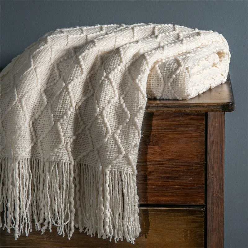 

Nordic Knit Plaid Blanket Super Soft Bohemia Blanket For Bed Sofa Cover Bedspread Plaid On The Sofa Decor Blankets With Tassel