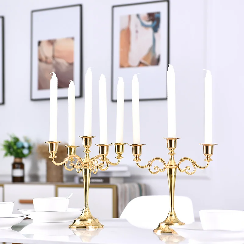

European Style Simple Romantic Golden Metal Candlestick Home Wedding Western Restaurant Festival Party Decoration Candle Holder