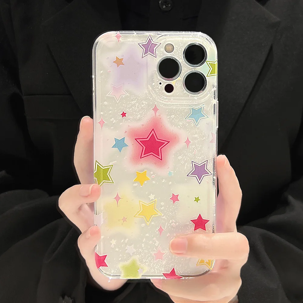 

Cute Glitter Star Phone Case For iPhone 11 12 13 14 Pro Max 14 Plus Back Cover