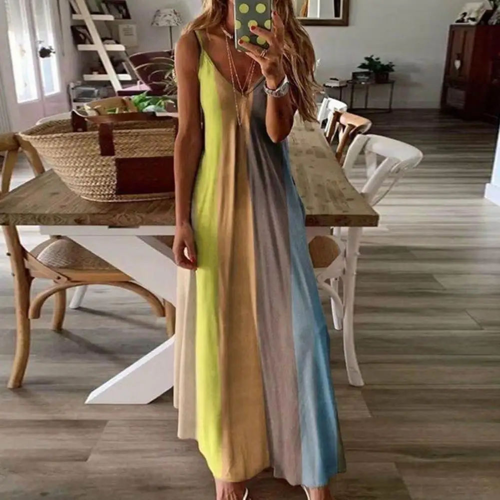 

Romantic Ankle Length Backless Gradient Color Women Beach Dress Vacation Garment