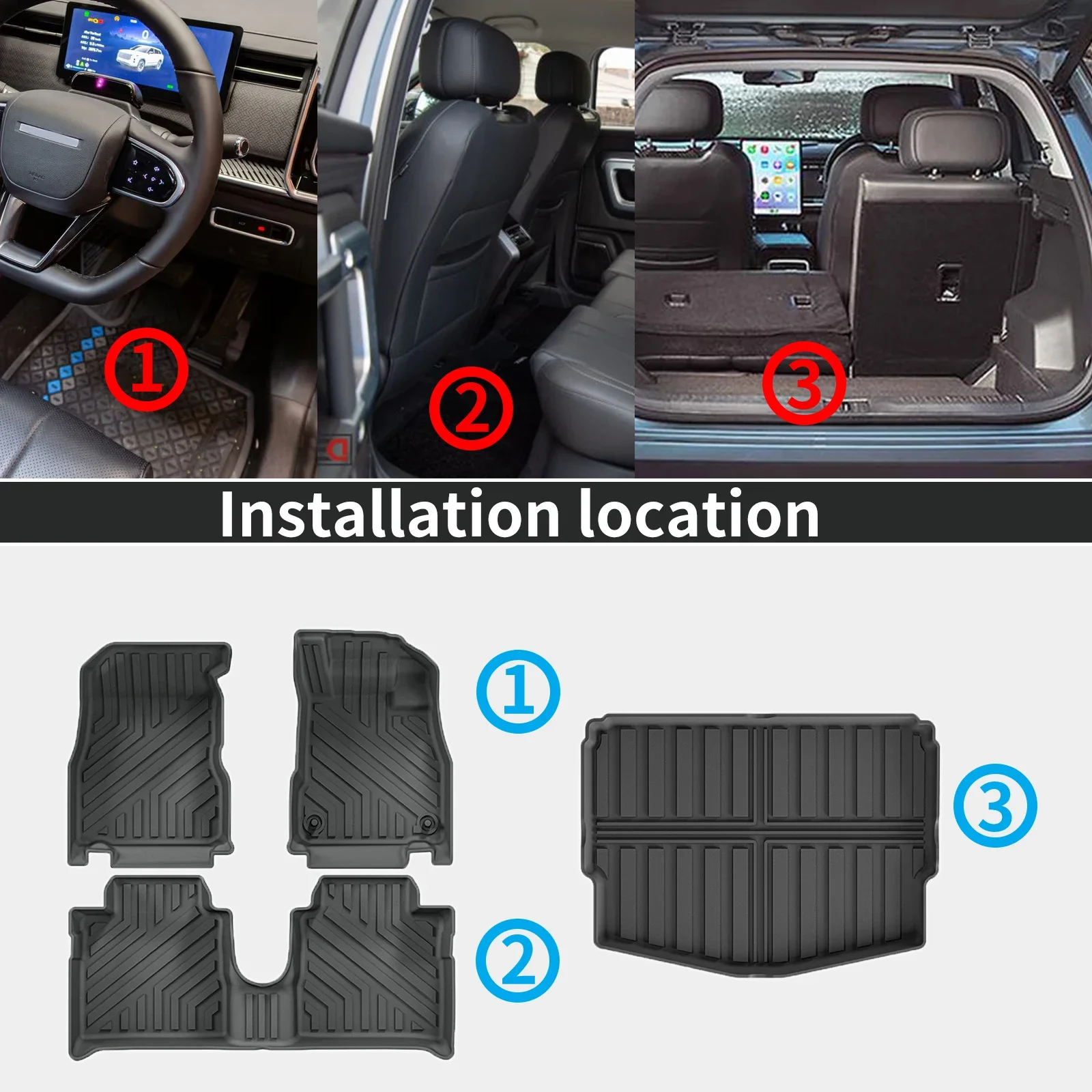 Фото Коврики для пола и багажника автомобиля Nissan Note E12 (2014-2019), 3D TPE, без запаха, водонепроницаемые (не для леворульных авто) №2