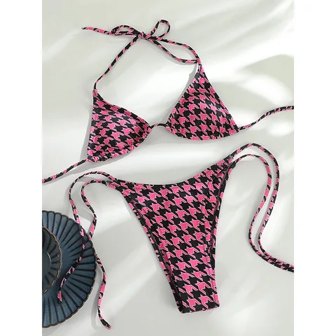 Сексуальный комплект бикини 2024, летний купальник, женские бандажные бикини, микро стринги, пляжная одежда с принтом, треугольный купальный костюм, новое бикини