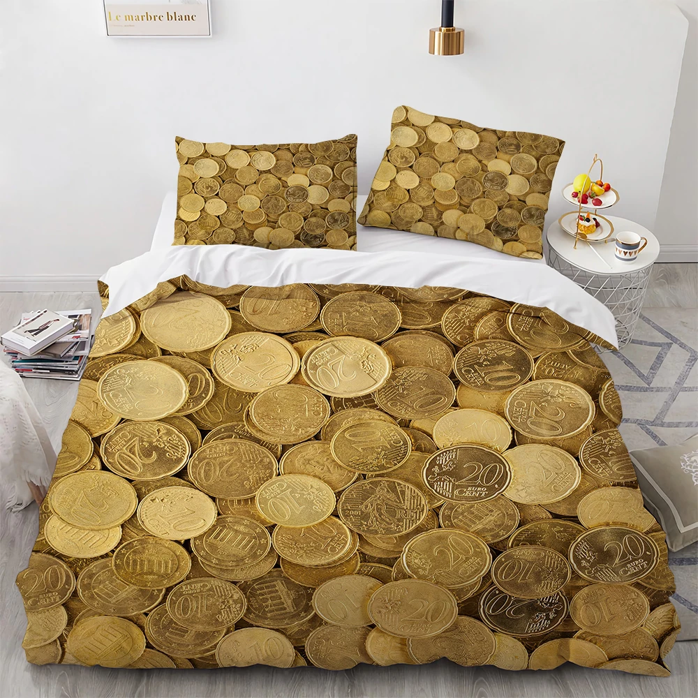 

Funny 3D Gold Money Bedding Set For Bedroom Soft Bedspreads Comefortable Cover Quality Home Texitle Pillowcase 3-piece