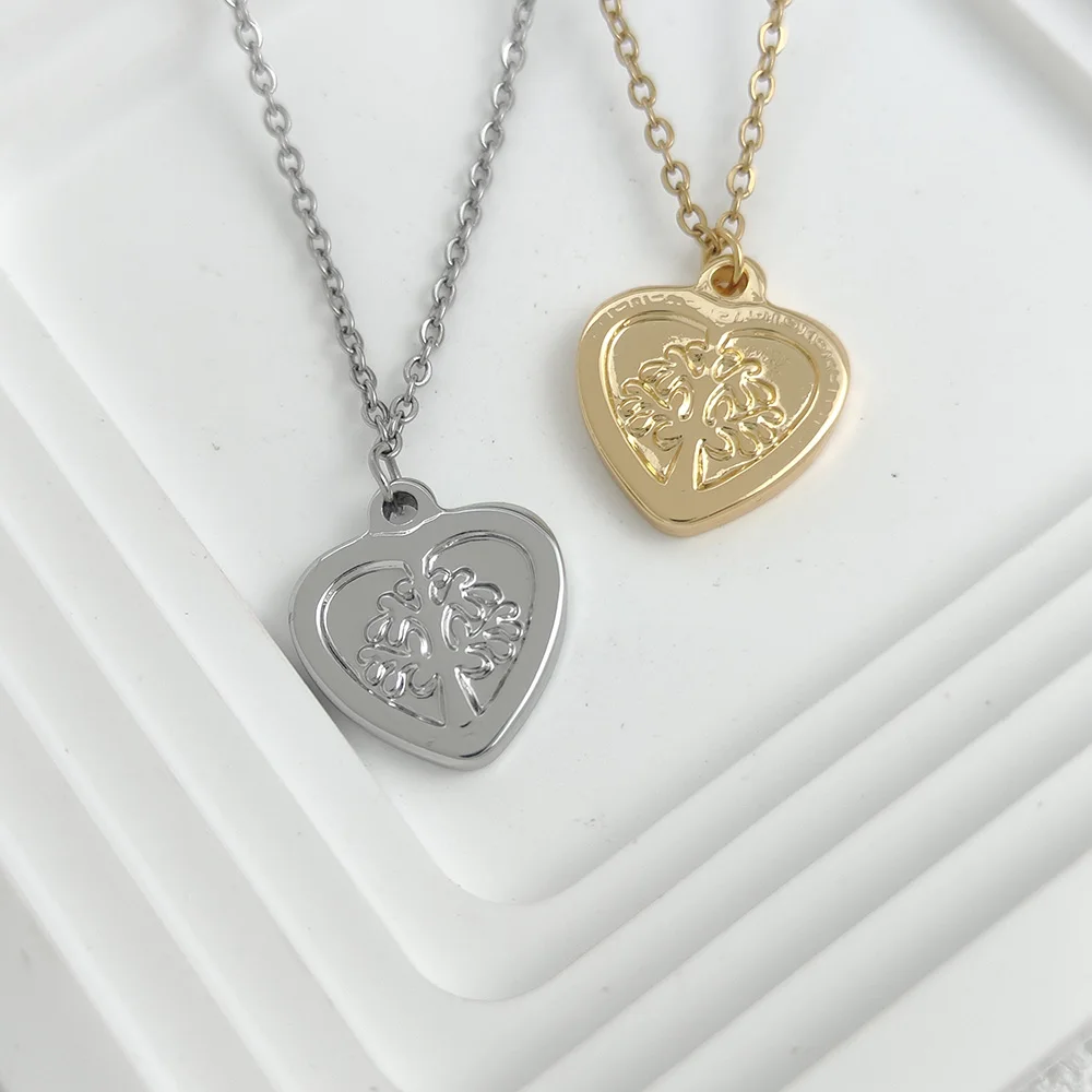 

Heart Tree of Life Stainless Steel Chain Necklace for Women Gold Silver Color Necklaces Jewelry Arbre De Vie Acier Inoxydable