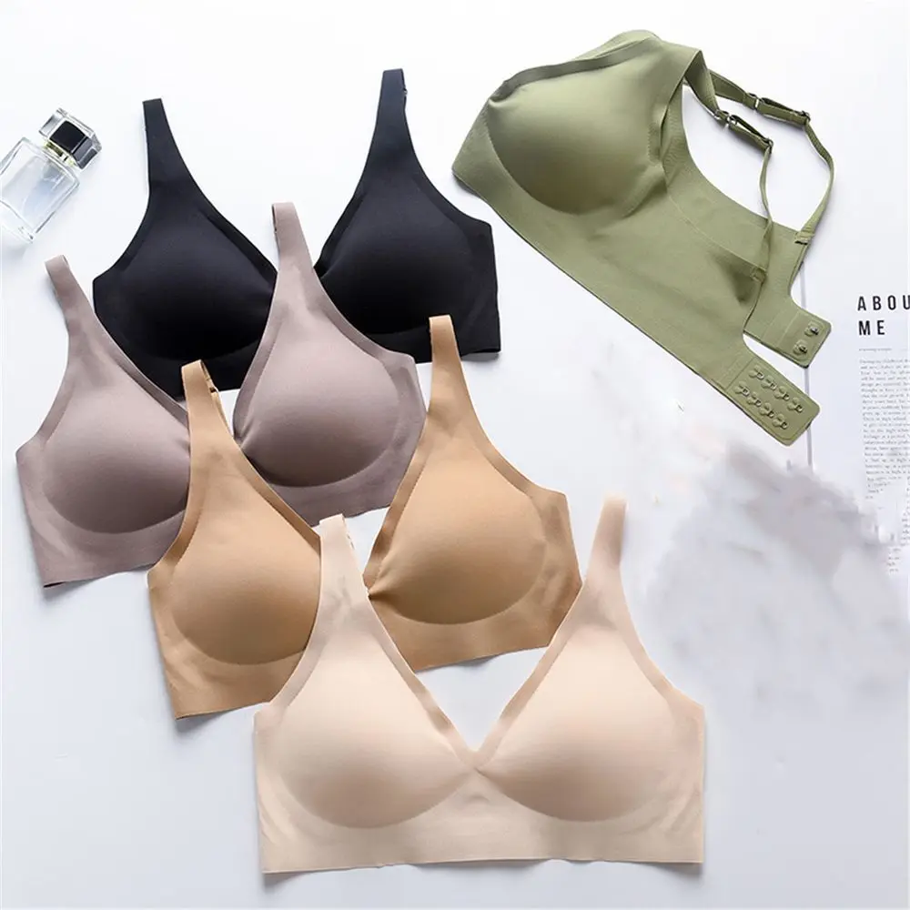 

Soft Seamless Brassiere Solid Color V Neck Underwear Push Up Bra Sleepwears Womens Lingerie Invisible Bra