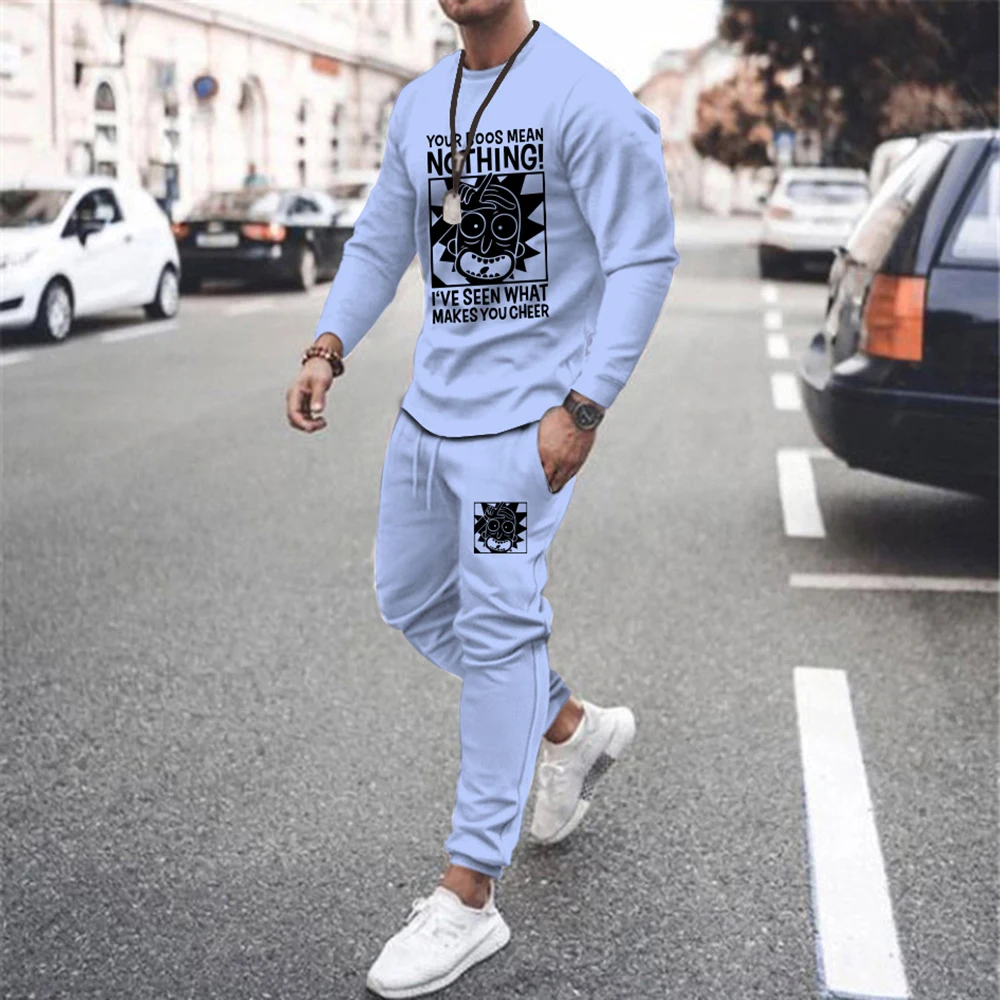 

2022 New Spring Autumn Men 2piece Sportswear Street Longsleeved Shirt Suit Casual Plus Size Tshirt Suit 3D Funny Pattern Print