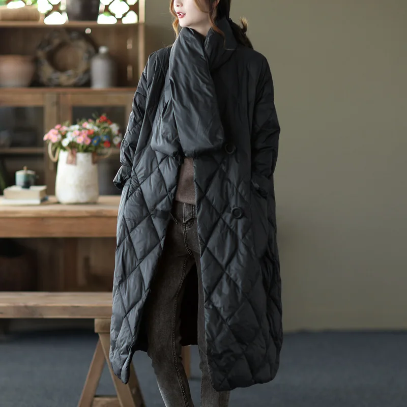 2022 New Korean Fashion Light Knee Length Down Coat with Scarf   coat women  winter jacket women  Long  Casual