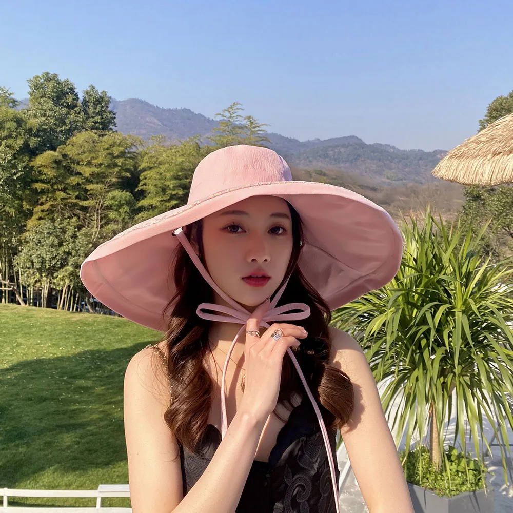 

2022 women's hats beach hat ladies Lace hat wide brim hat A hat with a rope hat for women summ er Hat caps for women girl Panama