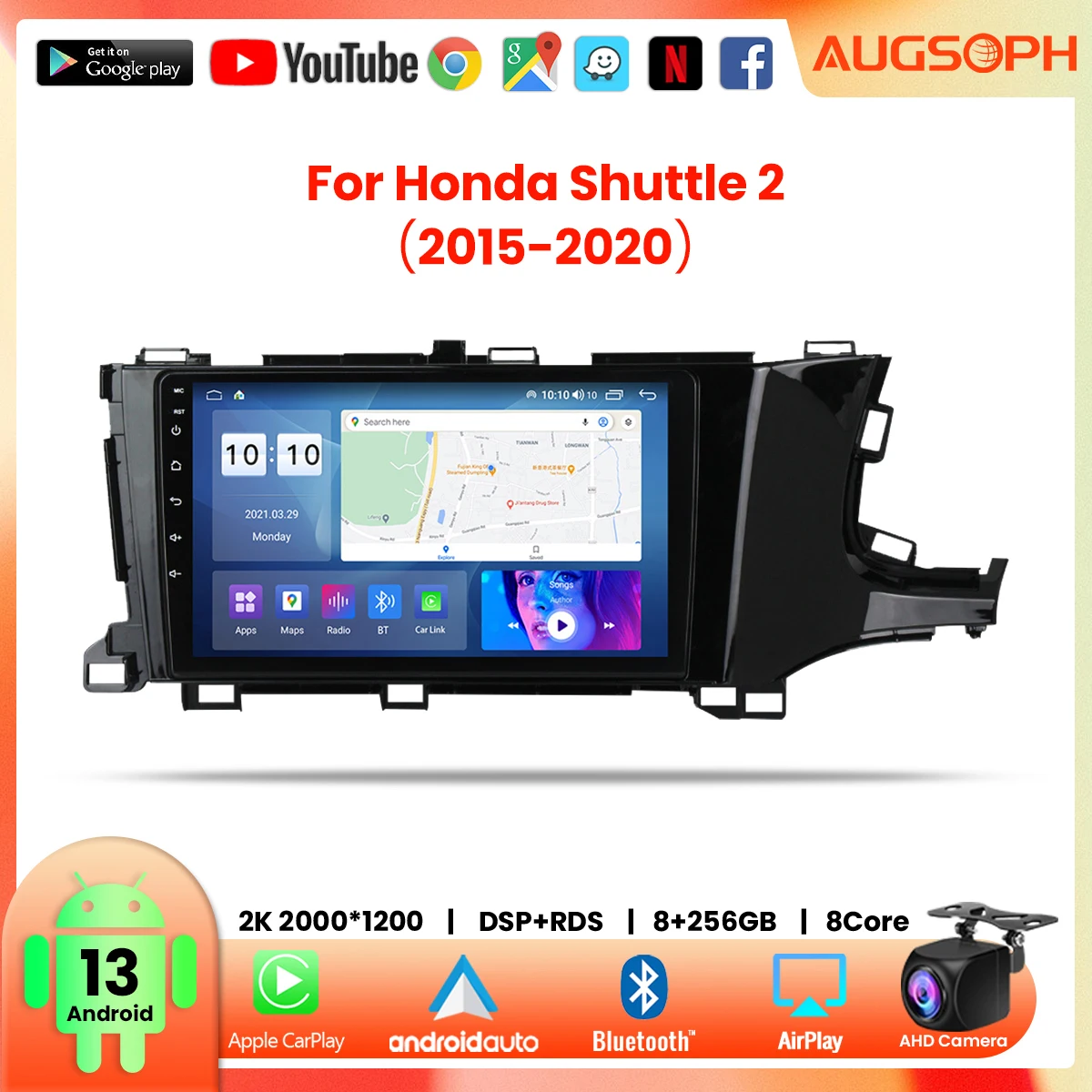 

Автомобильный радиоприемник на Android 13 для Honda shut2 2015-2020,9 дюймов мультимедийный плеер с 4G WiFi Carplay и 2Din GPS