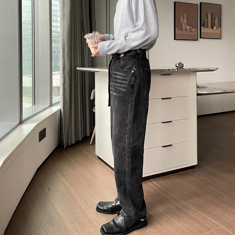 Streetwear Men 2022 New Vintage Recreational Comfortable Grey Jeans Loose Temperament Versatile Wide Leg Trousers Autumn Female