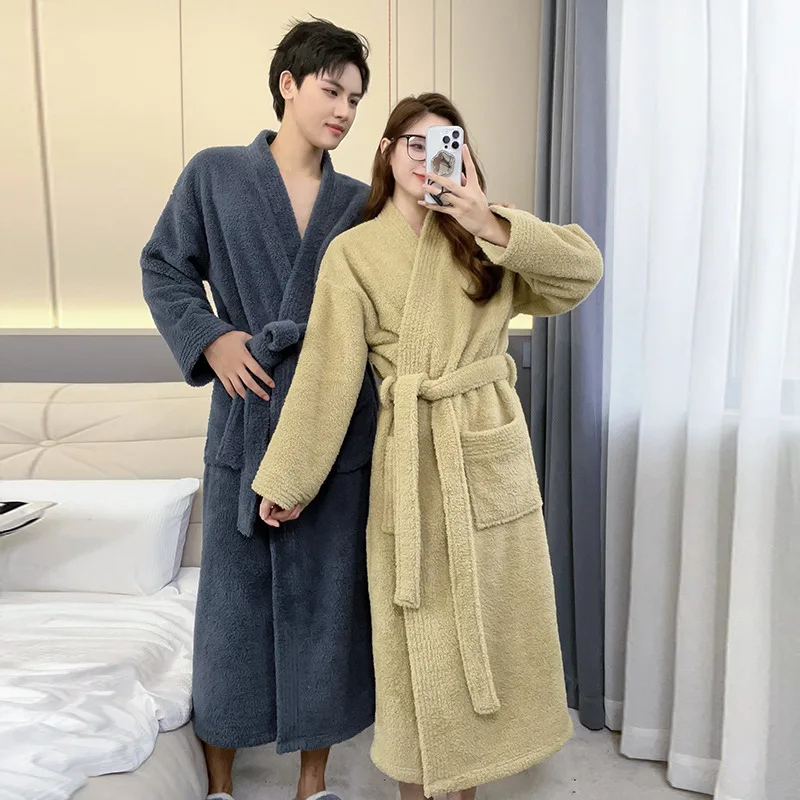 Халат-кимоно мужской фланелевый плотный домашний халат для пар свободная