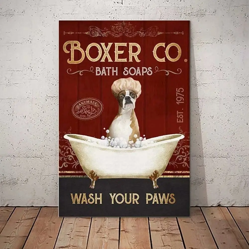 

Boxer Dog Metal Tin Sign Co. Bath Soaps Wash Your Paws Printing Poster Bathroom Home Art Wall Decoration Plaque