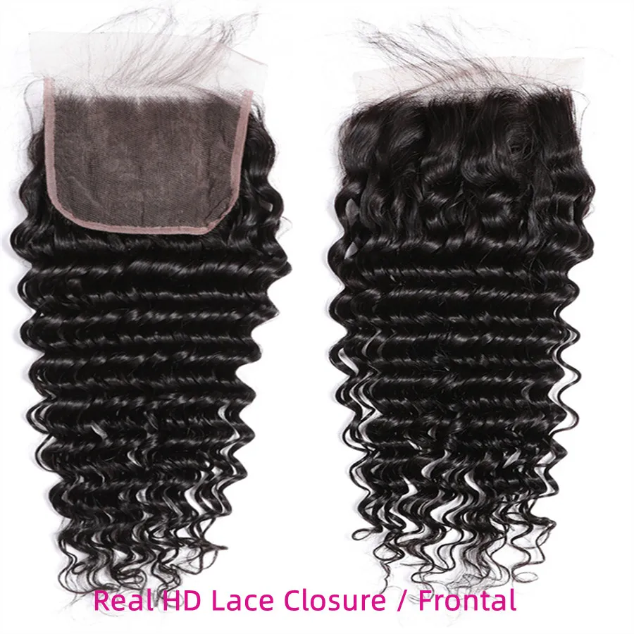 Deep Wave Real Hd 4x4/ 5x5 / Lace Closure And 13x4 Hd Lace Frontal Great 100% Human Hair Made In China 10-22 Inchs Remy Hair