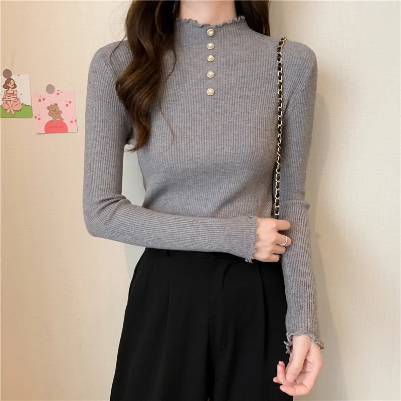 

Sweater Women's Clothing Spring Autumn Half Turtleneck Long Sleeve Knitwear Short Jersey Top Winter Knitted Pullovers BC123