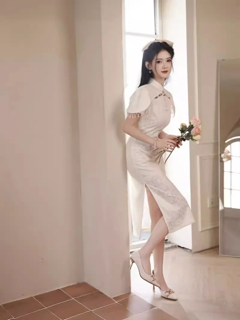 Новое улучшенное молодежное платье-Ципао в китайском стиле кружевное