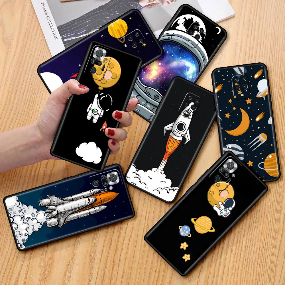 

Cosmonaut Universe Astronaut Soft Case For Xiaomi Redmi 9S 11 10 8 Pro 9 K40 9C 7 9A 8T 9T 7A 8A Black Silicone Phone Cover