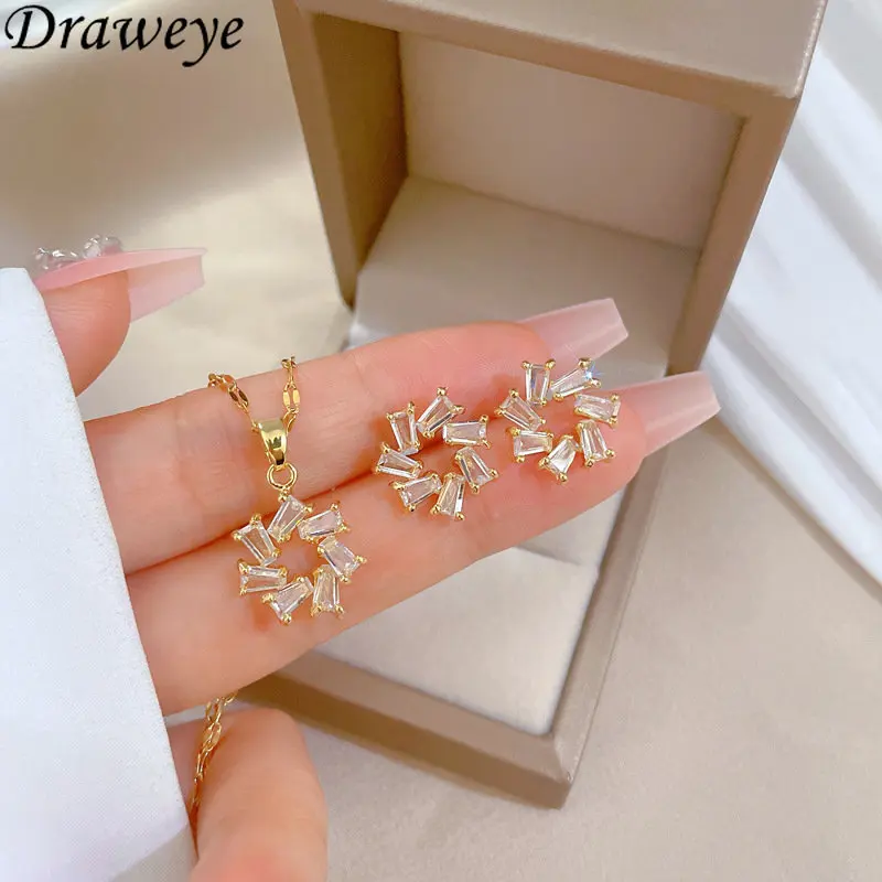 

Draweye Jewelry Sets Geometric Hollow Out Korean Fashion Sweet Necklaces for Women Vintage Elegant Party Chokers Ins New