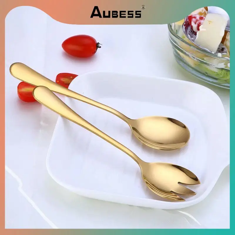 

Creative Design Kitchen Tableware Tools 3 in 1 Stainless Steel Colorful Sporks Dessert Fork Spoon Noodles Salad Fruit Utensils