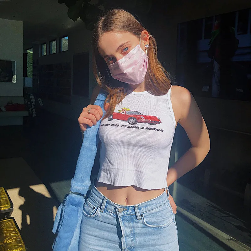 

Corset Crop Top Women Y2k Clothes Tops Bra Clothing Vintage Tank 2022 Pullover Sleeveless Print Navel Women's Casual T-shirt