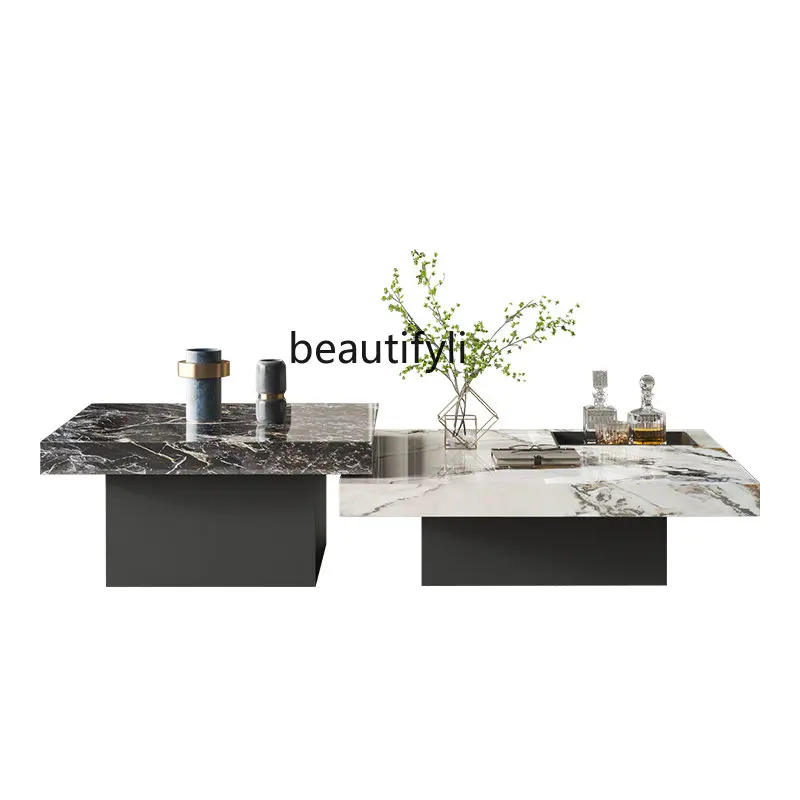 

LHY Light Luxury Modern Marble Coffee Table Simple High-End Stainless Steel Stone Plate TV Cabinet Unit