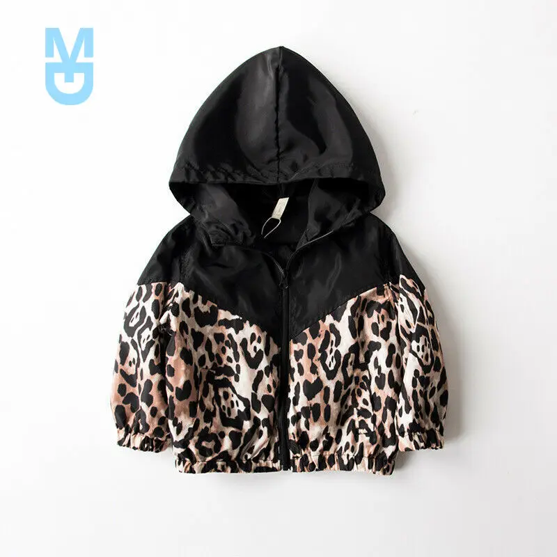 

New 1-7Years Toddler Kid Baby Girl Boy Jacket Leopard Patchwork Hooded Coat Autumn Outwear