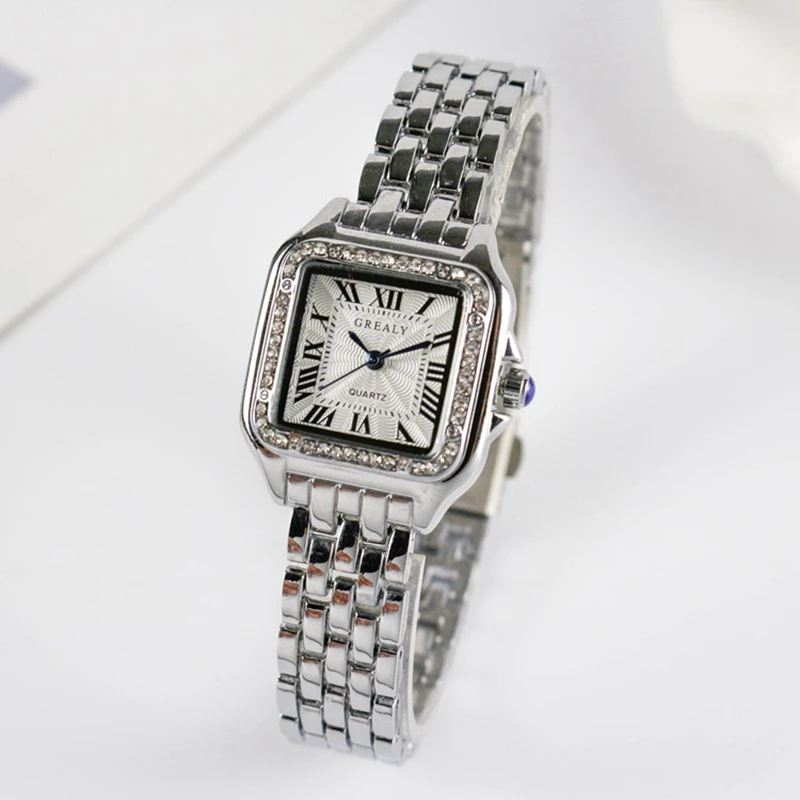 Women's Fashion Square Watches 2021 Brand Ladies Quartz Wristwatch Classic Silver Simple Femme Steel Band Clock Zegarek Damski