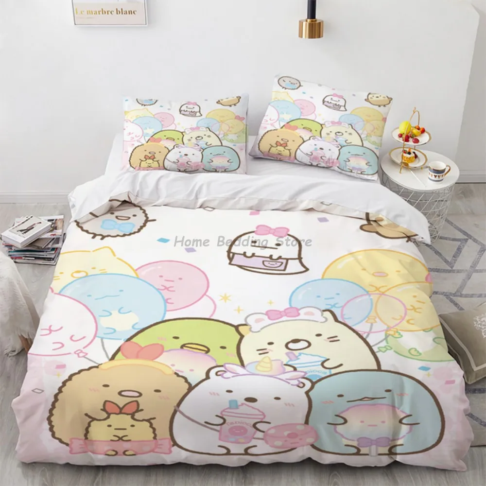

Комплект детской одежды Sumikko Gurashi, милый мягкий комплект пододеяльников, королева, двуспальная, двойная, одноразмерная, с японским мультяшным рисунком, постельное белье
