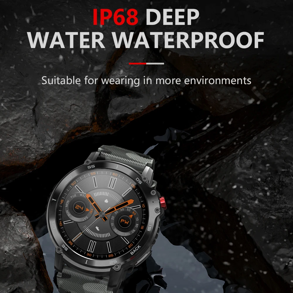 4G ROM 3ATM Waterproof Sports Smart Watch Outdoor Men Bluetooth Call Smartwatch C22 Music Blood Oxygen IP68 1.6" Screen 400mAh |