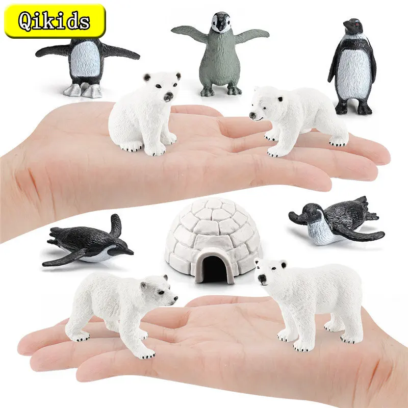 

15Pcs/Set North Pole Animal Toy Figurines Set lgloo Penguins Polar Bear Arctic Animal Kits Models Educational Toys Birthday Gift