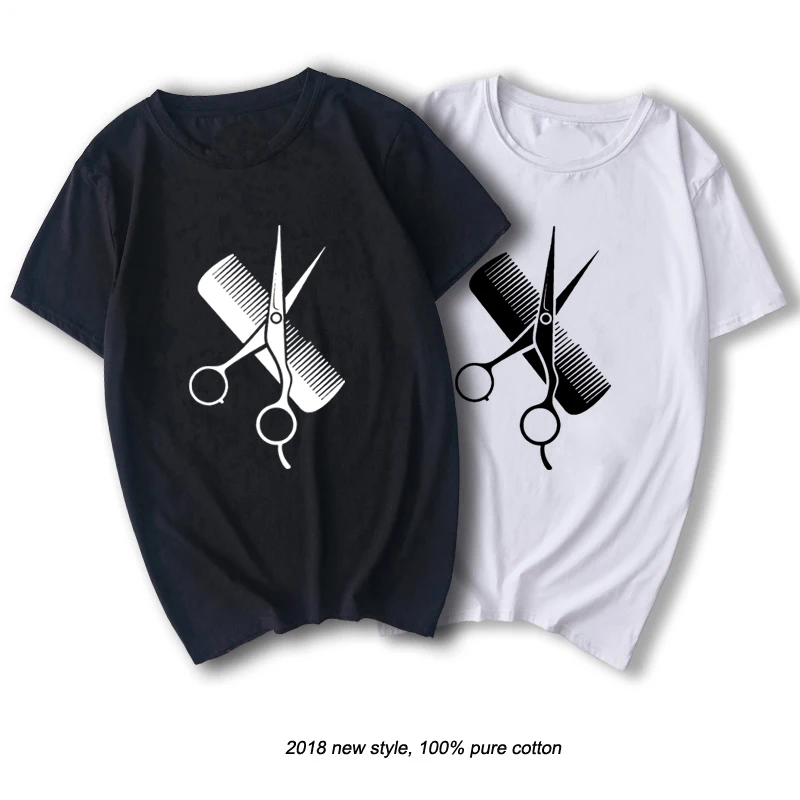 

RAEEK Hip-Hop Simple Splicing Tee Tops Shirt Short Sleeve Men Gift Hairdresser Stylist Scissors Comb O-Neck T Shirts