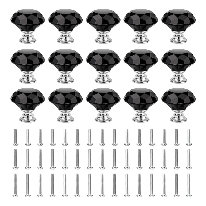 

15Pack 30Mm Crystal Glass Door Cabinet Knobs Diamond Cut Drawer Handles For Cupboards Wardrobes Drawers Home Decoration