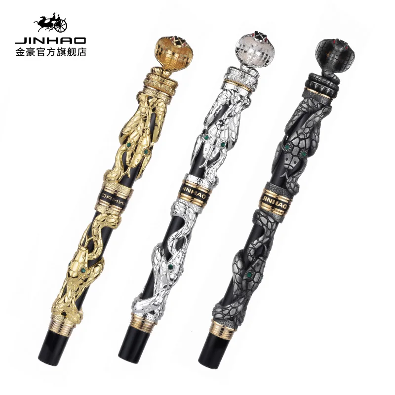 

JINHAO Brand Metal Snake High Quality Fountain Pen Luxury Calligraphy Ink Pen Iraurita Cobra 3D Pattern Gift 0.5 Nib Office
