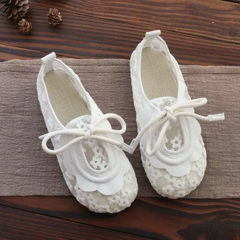 Comfort Flower Mesh Sneakers Women Summer Flat Flower Moccasins Wide Round Toe Granny Mom Walking Flats Non-slip Ladies Shoes