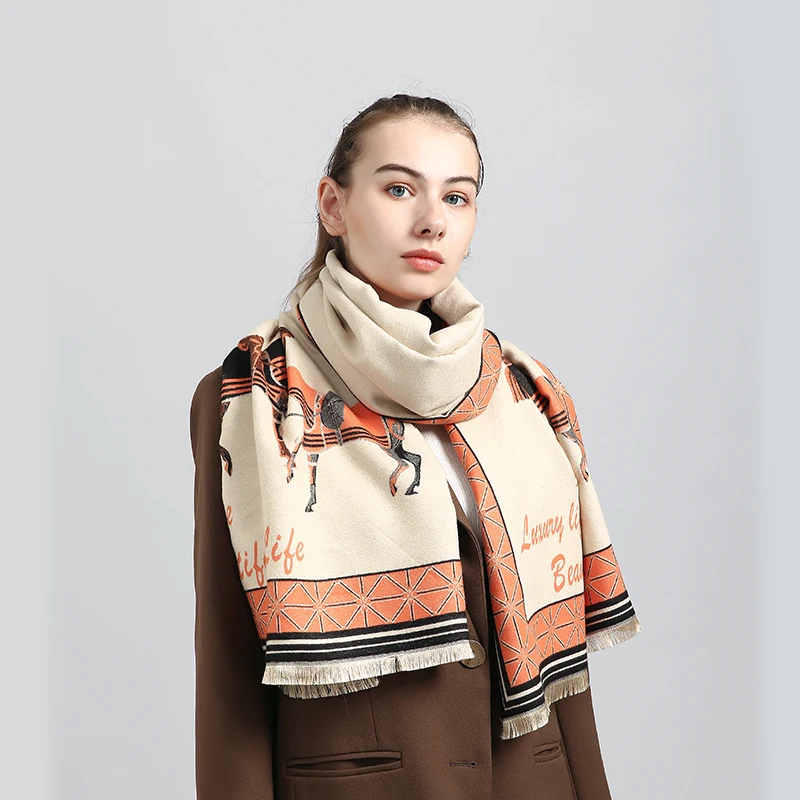 

Роскошный брендовый зимний шарф, женский кашемировый теплый шарф из пашмины, женские роскошные шарфы с лошадью, толстые мягкие шали, палант...