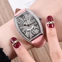women tonneau watch top brand luxury aaa franck ladies quartz pink leather band diamond watches woman jewelry for gift clock