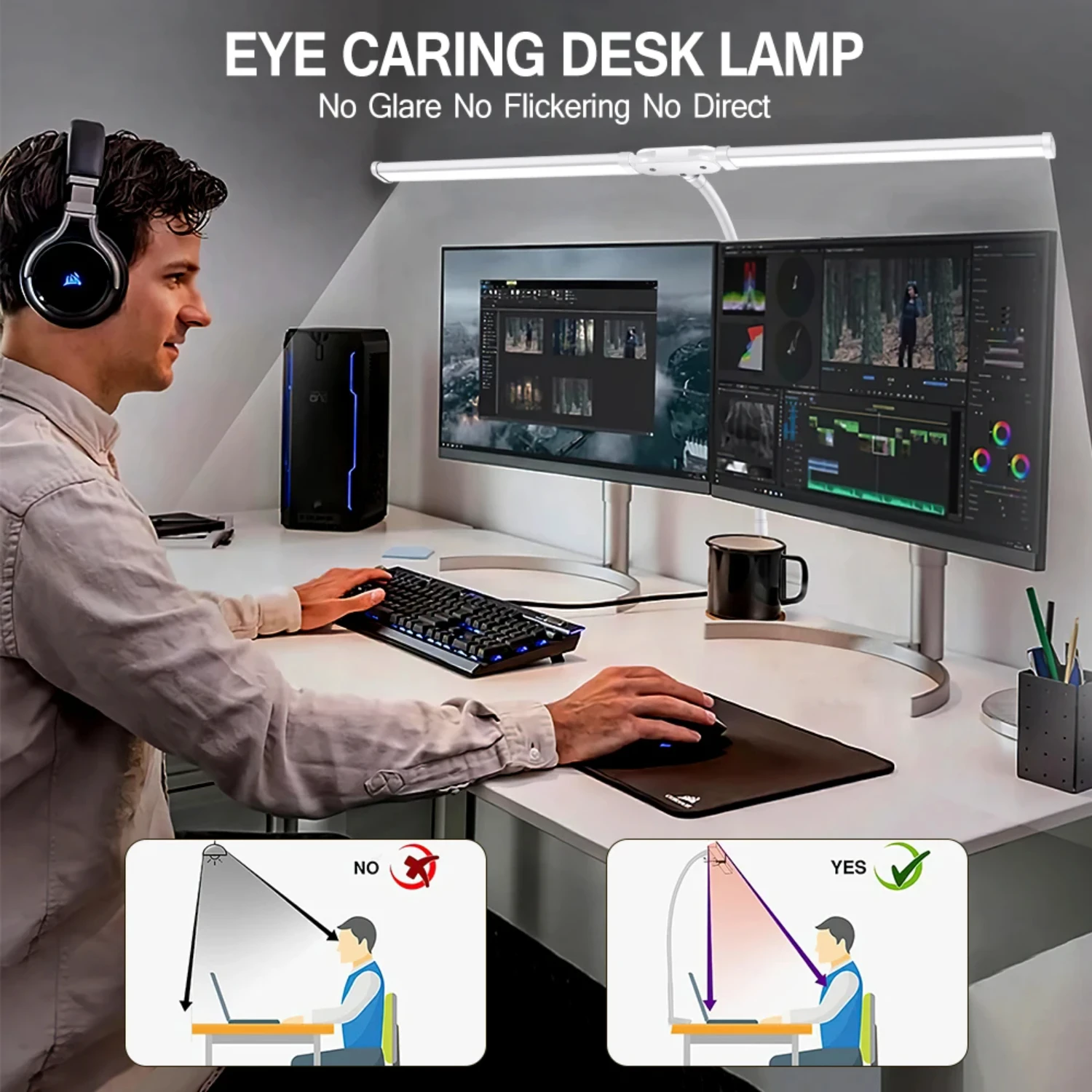 Double headed LED clip type remote control desk lamp reading desktop architectural with 5 color modes a