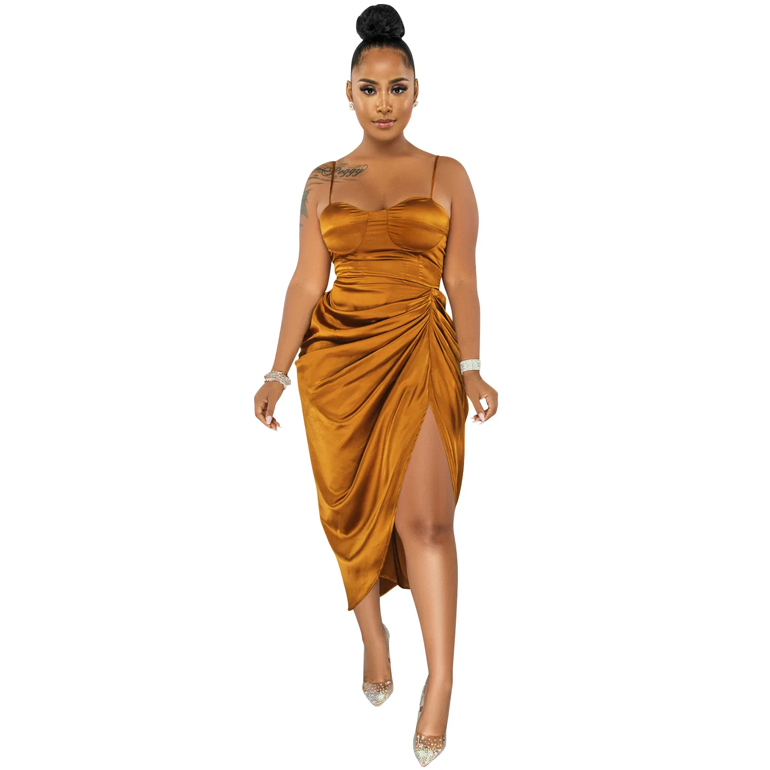 Сексуальные Клубные атласные платья-миди для женщин вечерние коктейльные