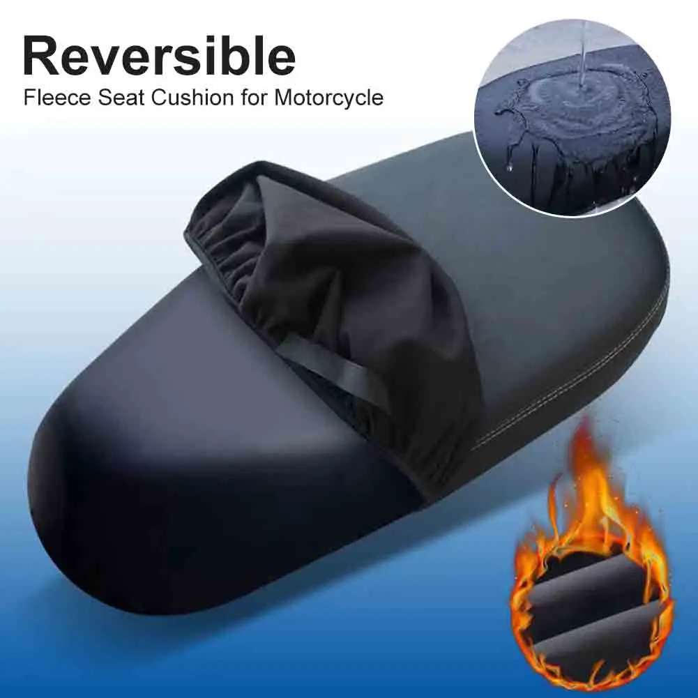 

New Winter Motorcycle Seat Cover Reversible Waterproof Leather Warm Fleece Seat Cushion 4 Season For Motorcycle Electric Scooter