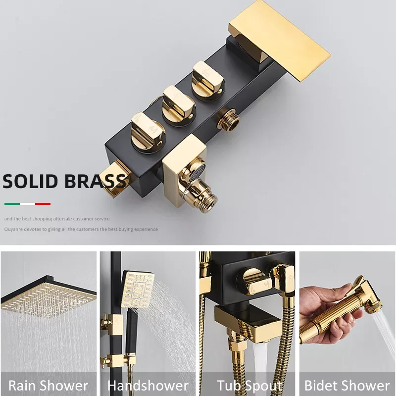 Смеситель для душа Quyanre ванной комнаты латунный кран с дождевым душем 4