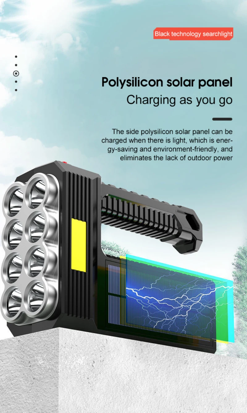 

Portable Eight-lamp-bead Lighting Tent Lamp 1200 Mah Hiking Lantern Outdoor Lighting Night Maintenance Floodlight Black